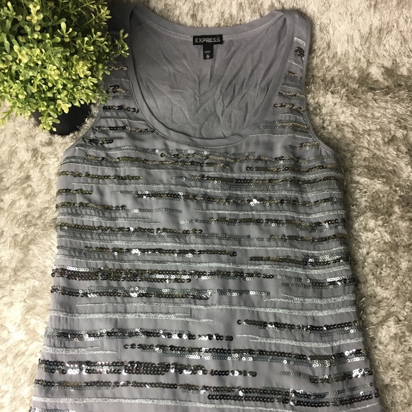 EXPRESS Tank Top Gray Sequin Stripe Sleeveless XS - Picture 1 of 4